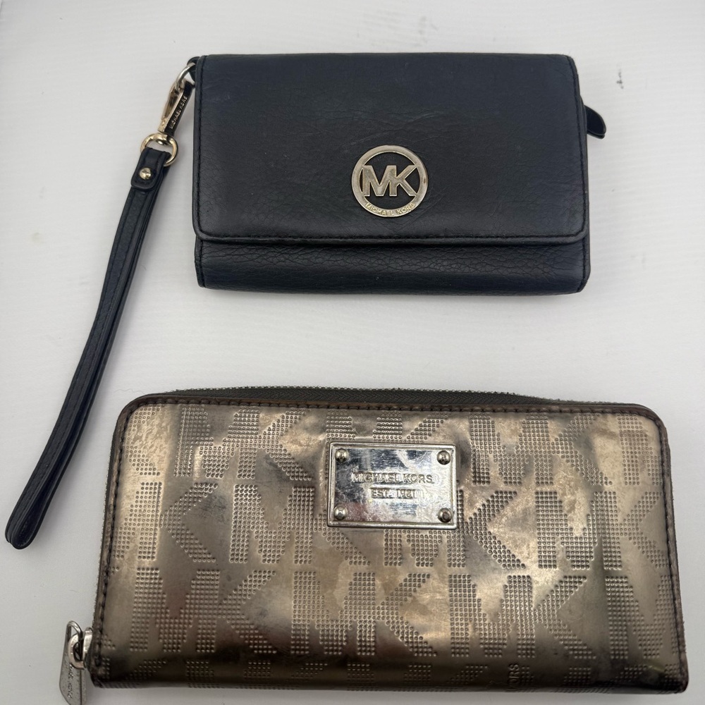 Michael Kors Black Wristlet and Metallic Wallet